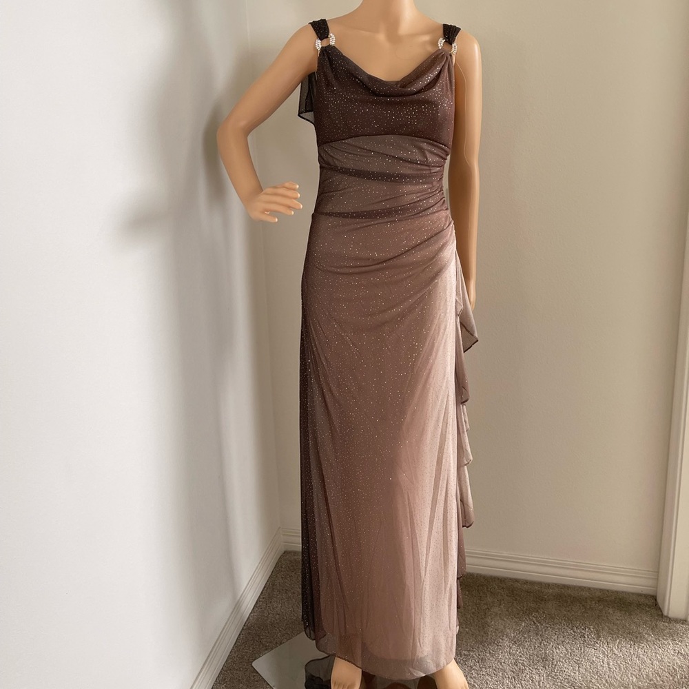 Betsy & Adam Brown Glitter Prom Dress
